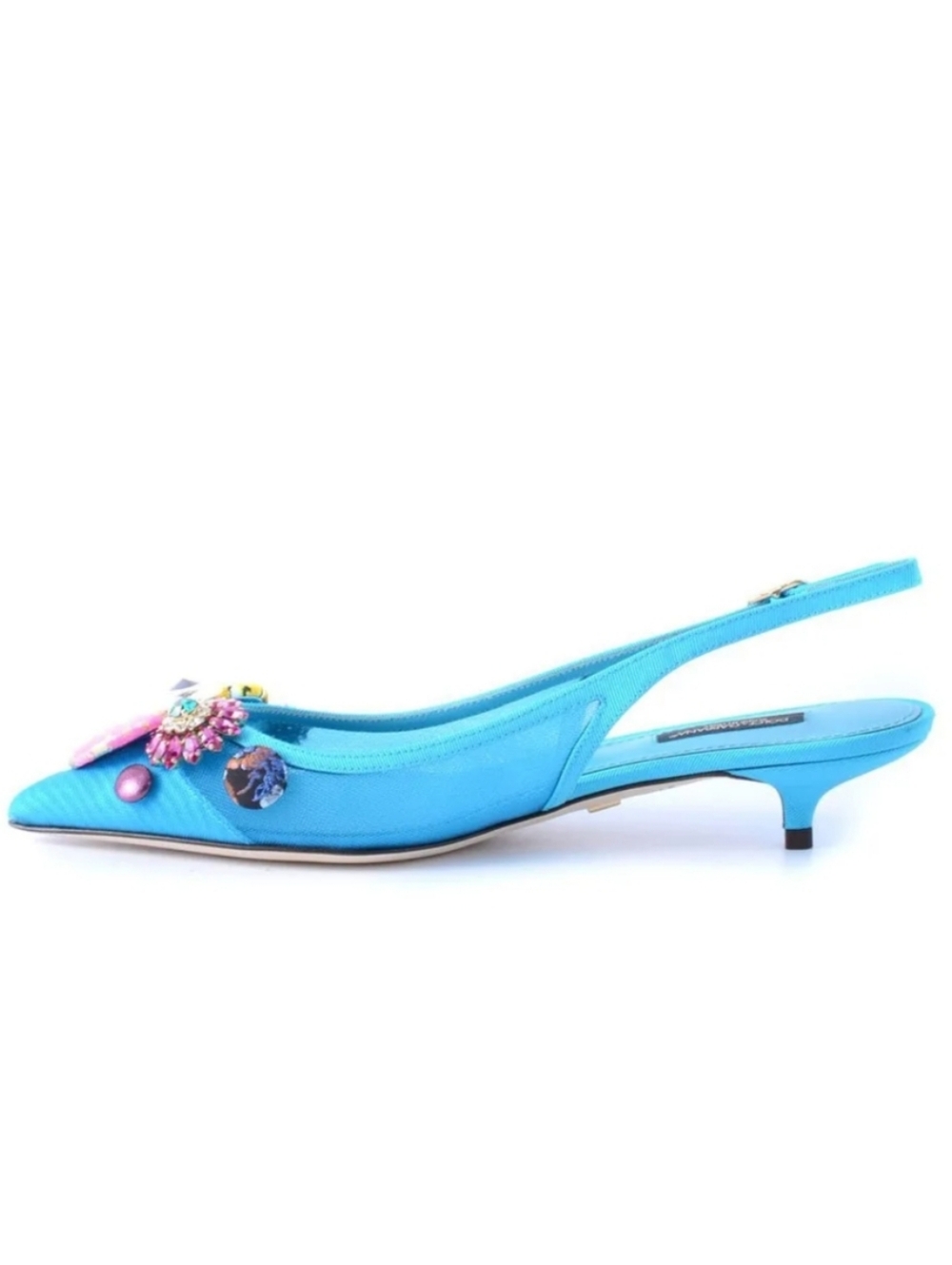 🔥Dolce Gabbana 30 Bejeweled Multicolor Buttons Embellished Slingback Pumps - Picture 3 of 14